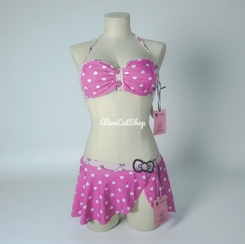 **NEW** Hello Kitty Bow Heart Halter and Skirt  Swimwear Set Hot Topic Sanrio